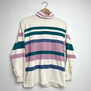Vintage 80s 90s Eddie Bauer Striped Pastel Frat Boy Turtleneck Rugby Shirt USA